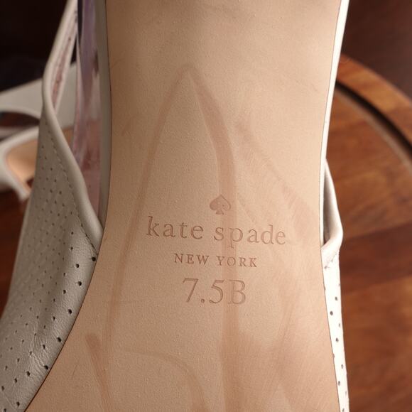 Kate Spade Heels Womens SZ 7.5B Cream Trish Slingback Leather Perforated Shoes - Picture 12 of 15